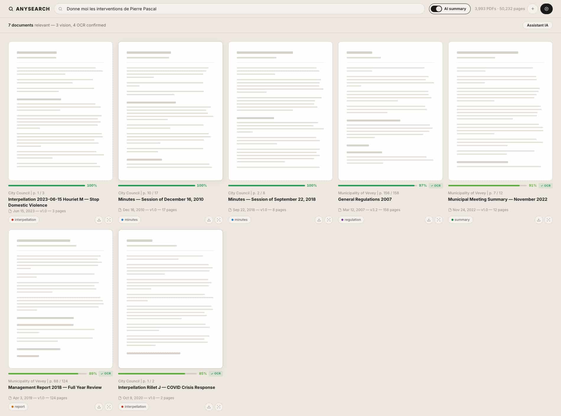 Interface affichant plusieurs documents de réunions et rapports | Ergopix Sàrl