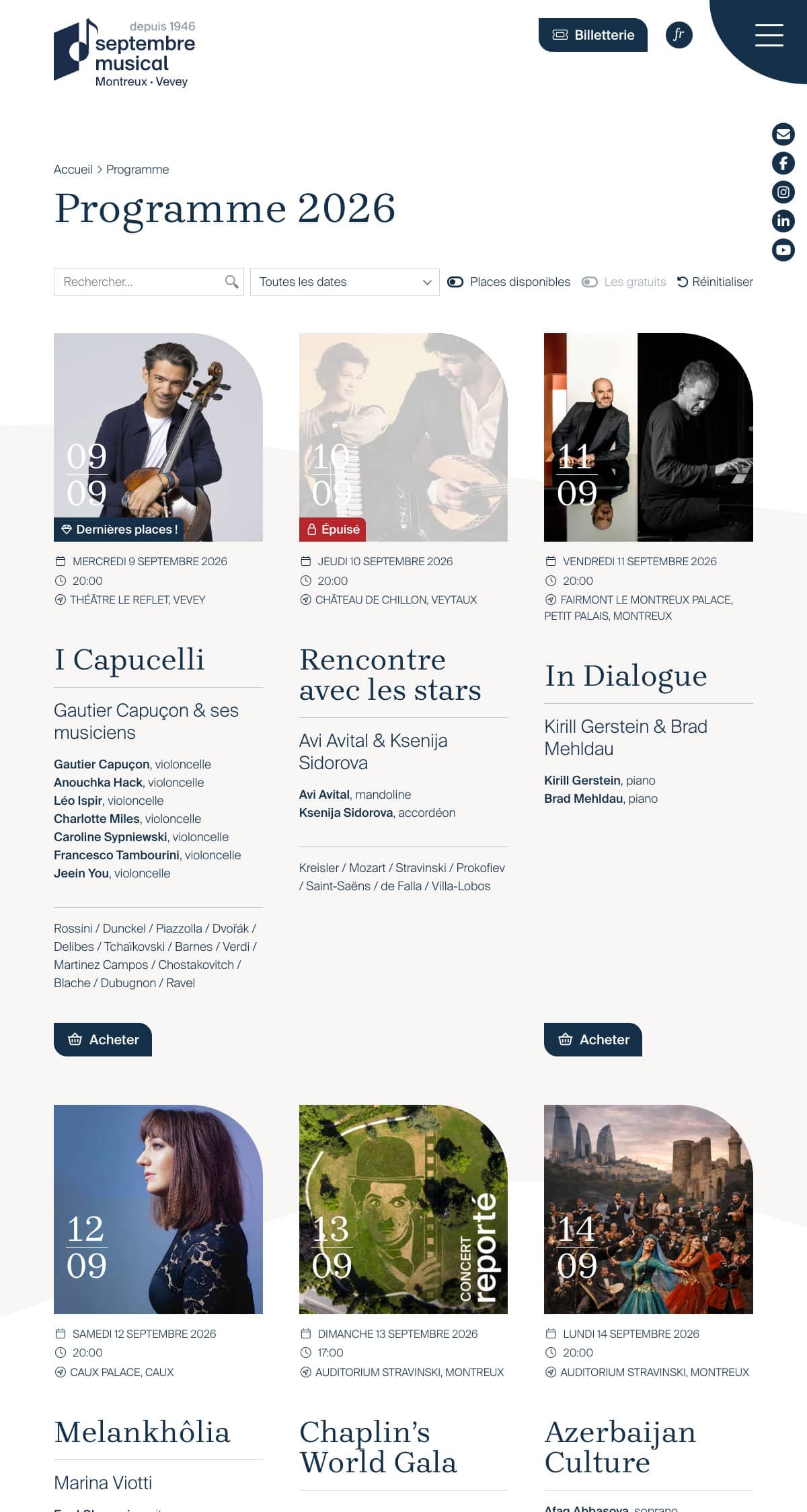 Programme musical pour septembre 2026 avec événements détaillés | Ergopix Sàrl